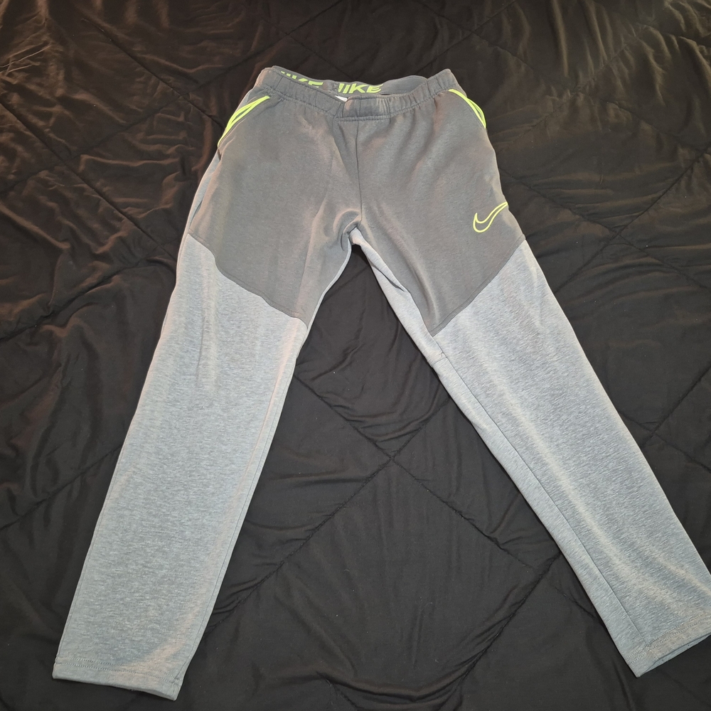 Nike Mens Gray Sweatpants with Neon Accents